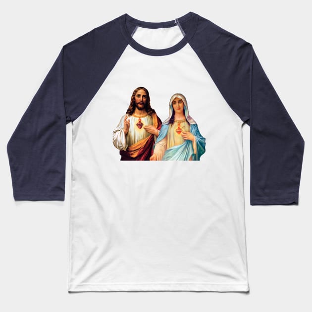 Sacred and Immaculate Heart Jesus and Mary together Baseball T-Shirt by Brasilia Catholic